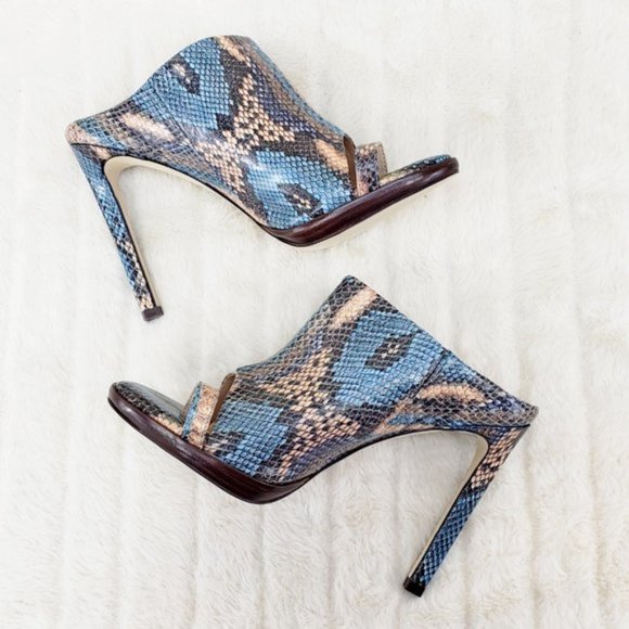 Rev it up slip on blue snake Leather Sandal Shoes - Picture 10 of 13